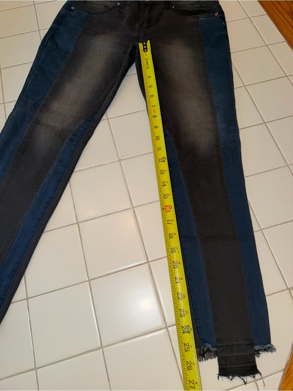 Women’s two tone denim jean pants party travel summer winter casual sport fray - Picture 5 of 9